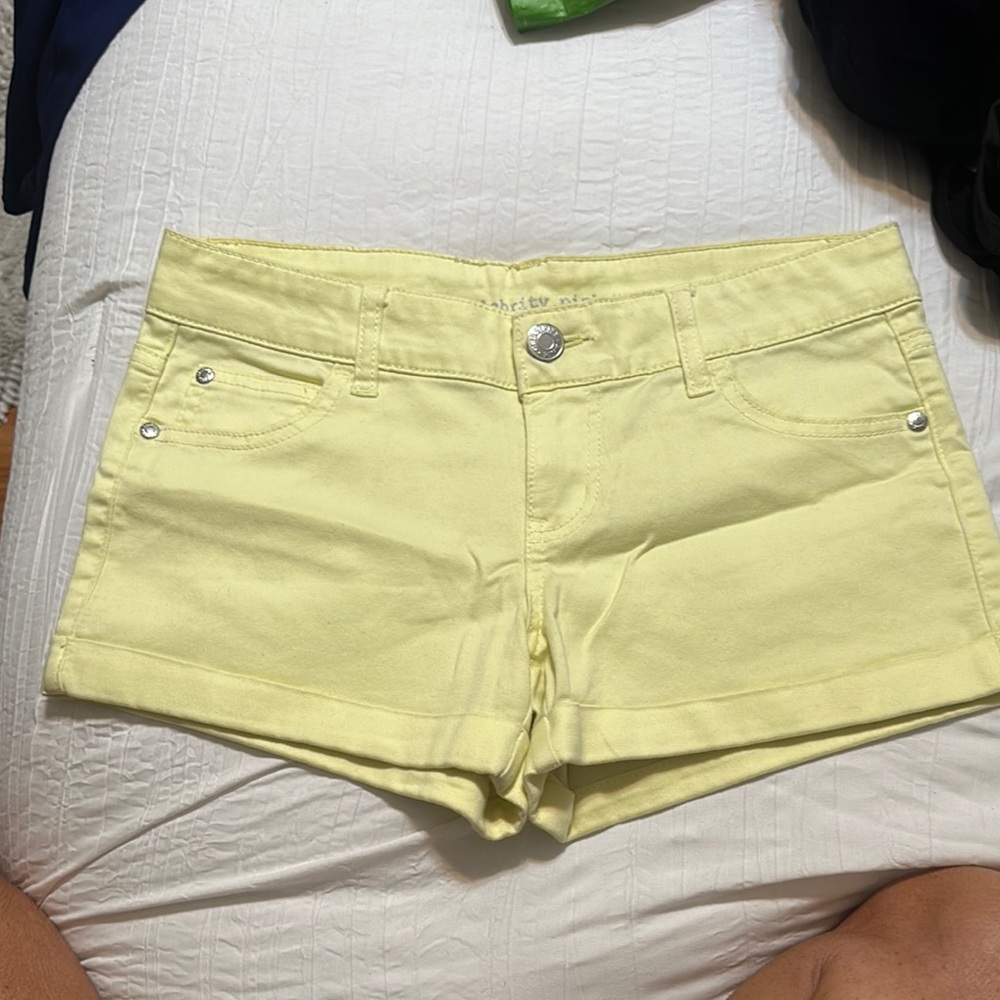 Sunny Yellow Celebrity Pink Jean Shorts with Cut-Off Hem